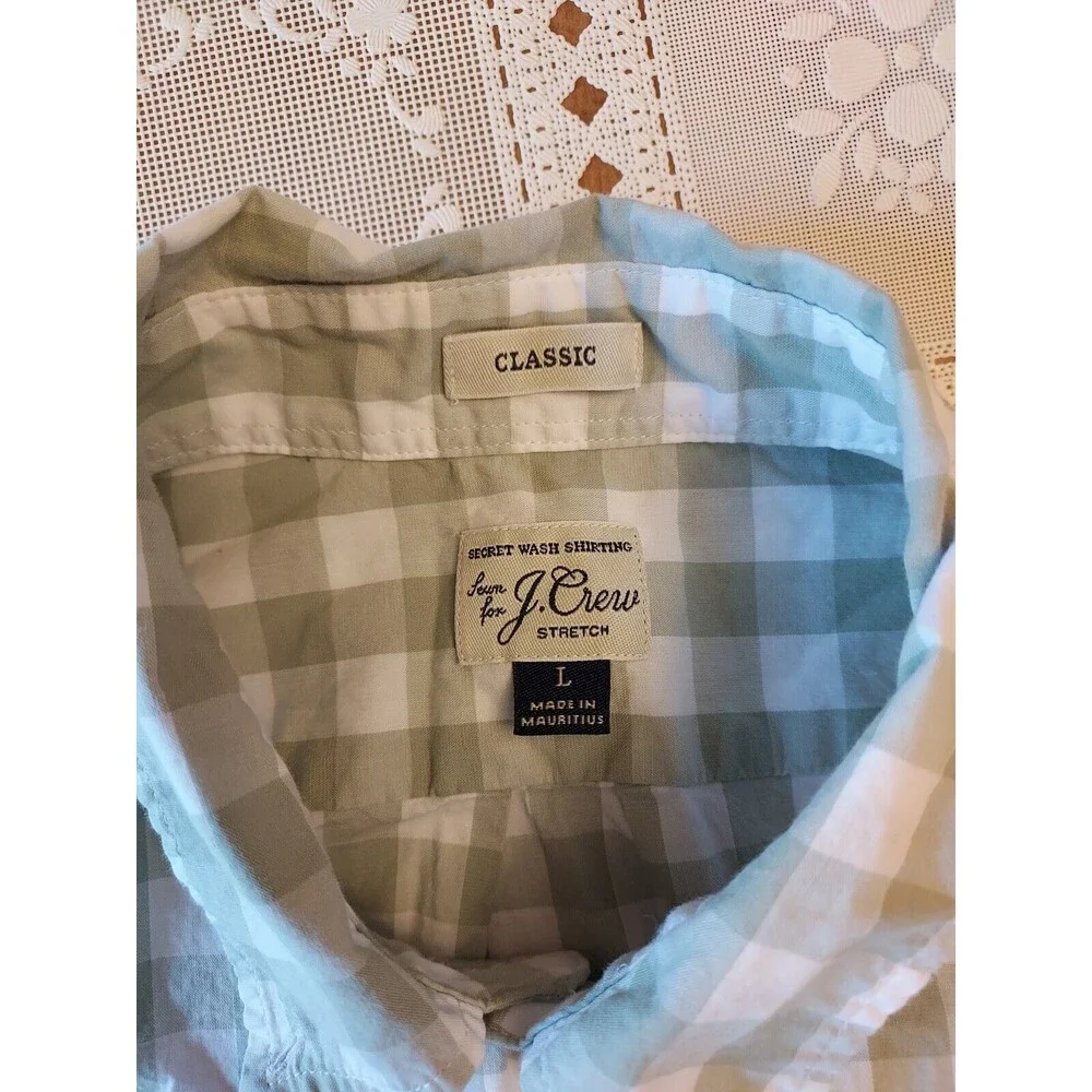 J. Crew Button Down Shirt Men's Large Green Check Pocket Casual Long Sleeve